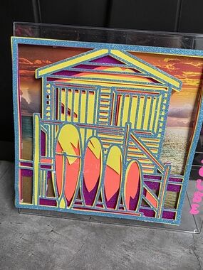 Beach Shack Surfboard 3D Paper Art - Bright Neon Colors